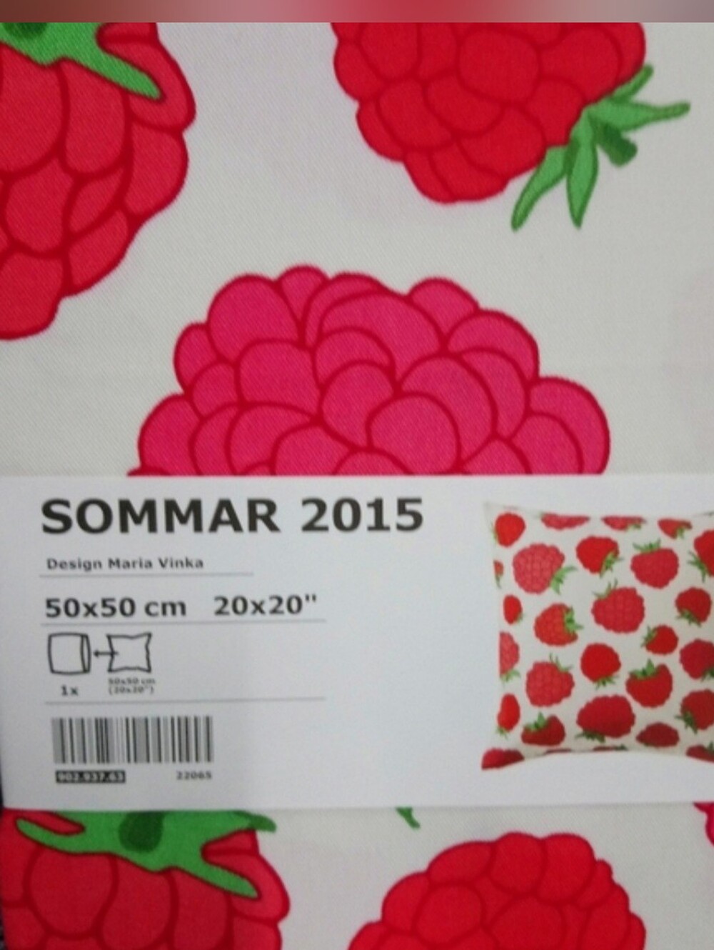 2 IKEA 2015 Sommar Cushion Pillow covers 20 x 20"  RASPBERRIES Cushion cover